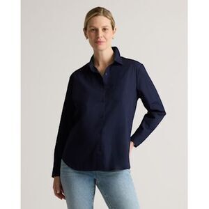 100% Organic Cotton Poplin Maternity Long Sleeve Shirt Navy L